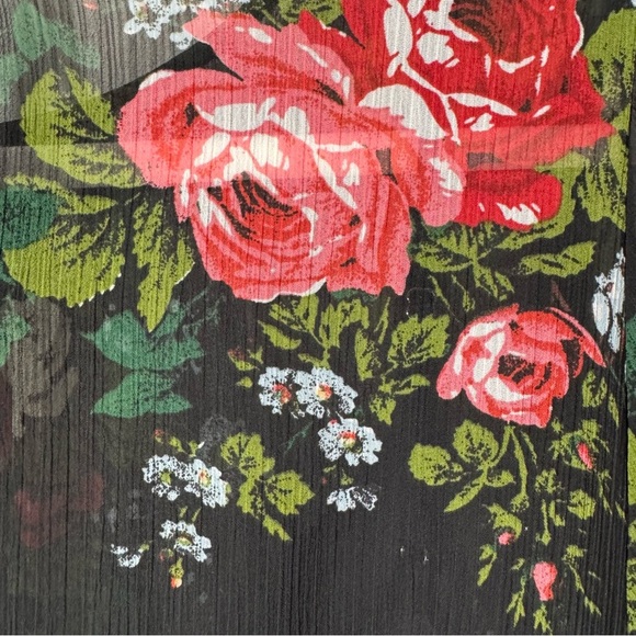 LOFT black Floral Long Sleeve Tie Waist Dress Sz L - Picture 9 of 14